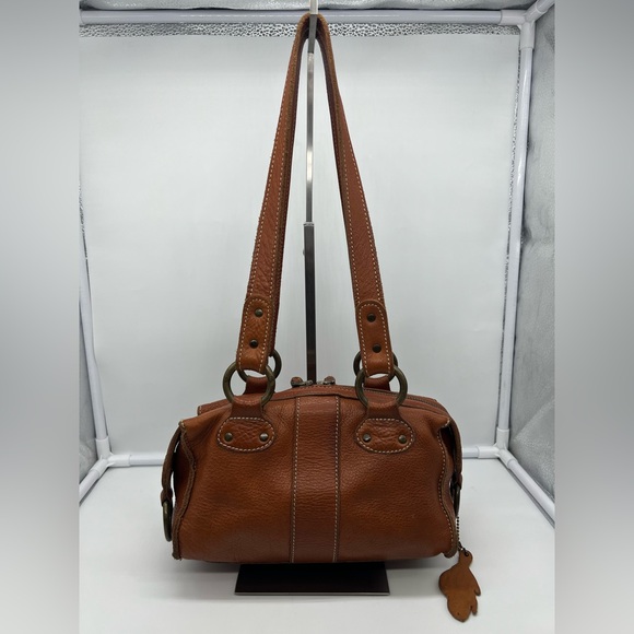 ROOTS VINTAGE Cognac Brown Leather Mini Emily Tassel Double Handles Shoulder Bag - Picture 9 of 16